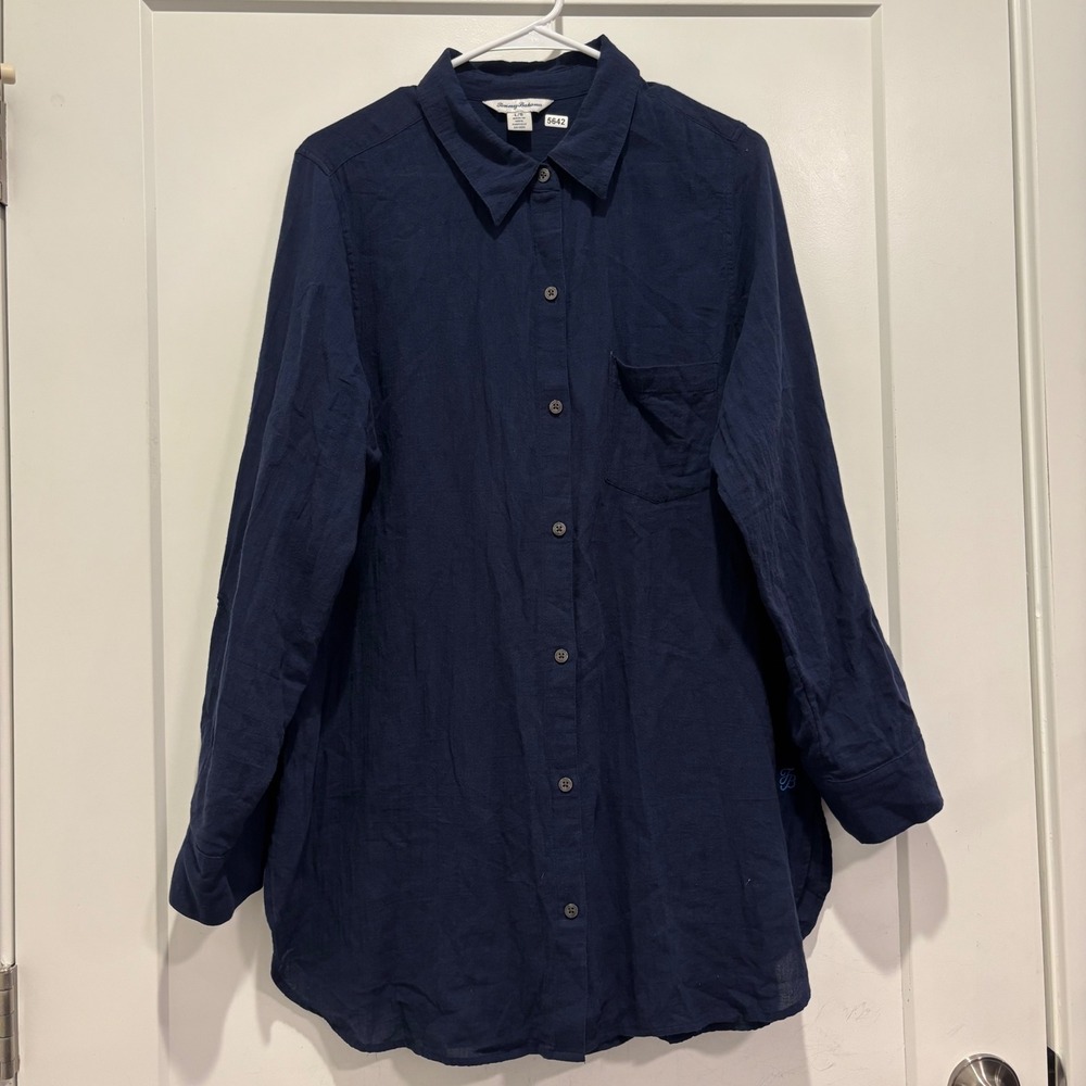 Tommy Bahama Mens Navy Blue Cotton Long Sleeve Button Down Shirt Large